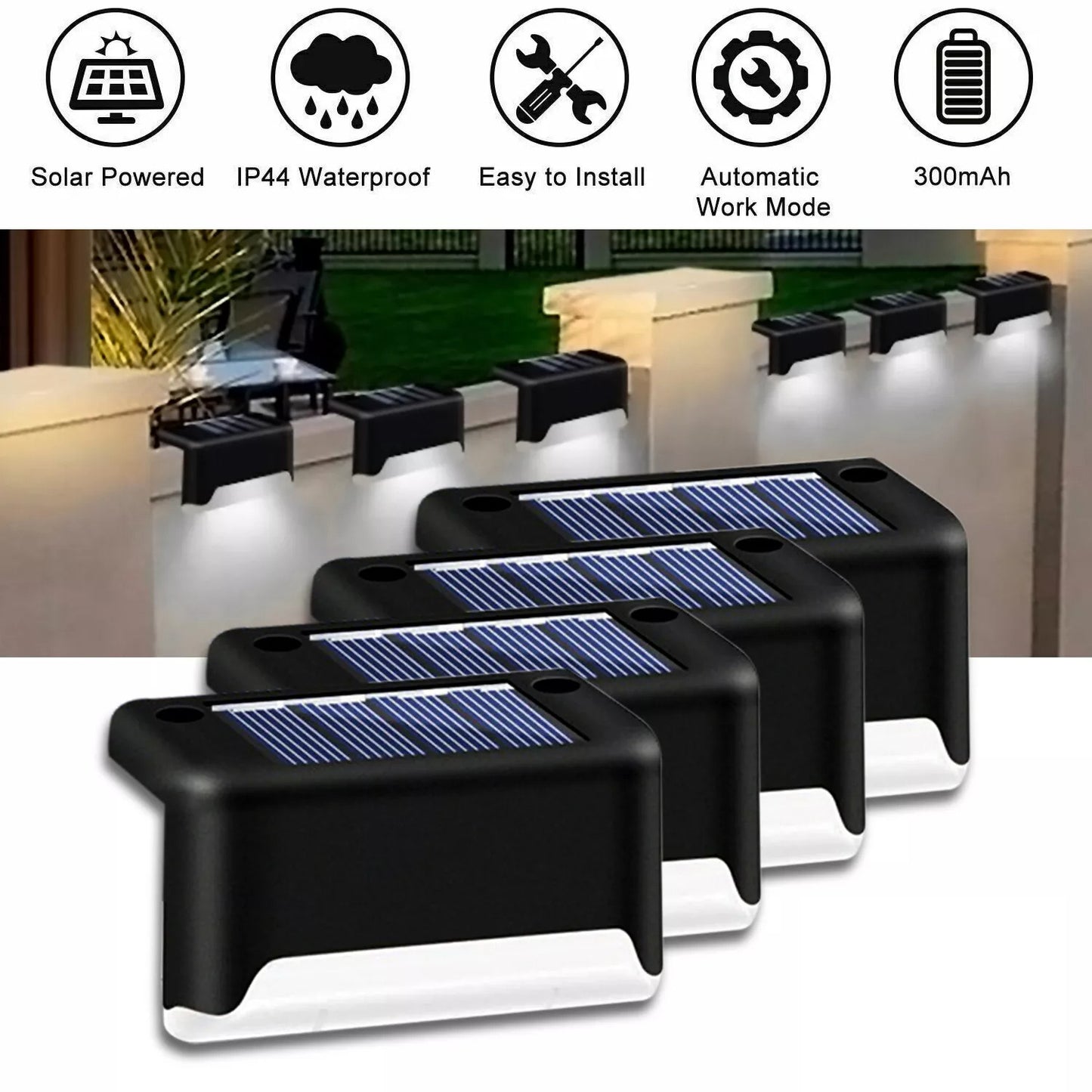 4 Solar LED Bright Deck Lights Outdoor Garden Patio Railing Decks Path Lighting Outdoor Garden Light Deck Lamp Solar Stairs Light